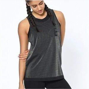 Nike Sportswear Womens Black Gray Shimmer Spellout Graphic Tank Top Size Large